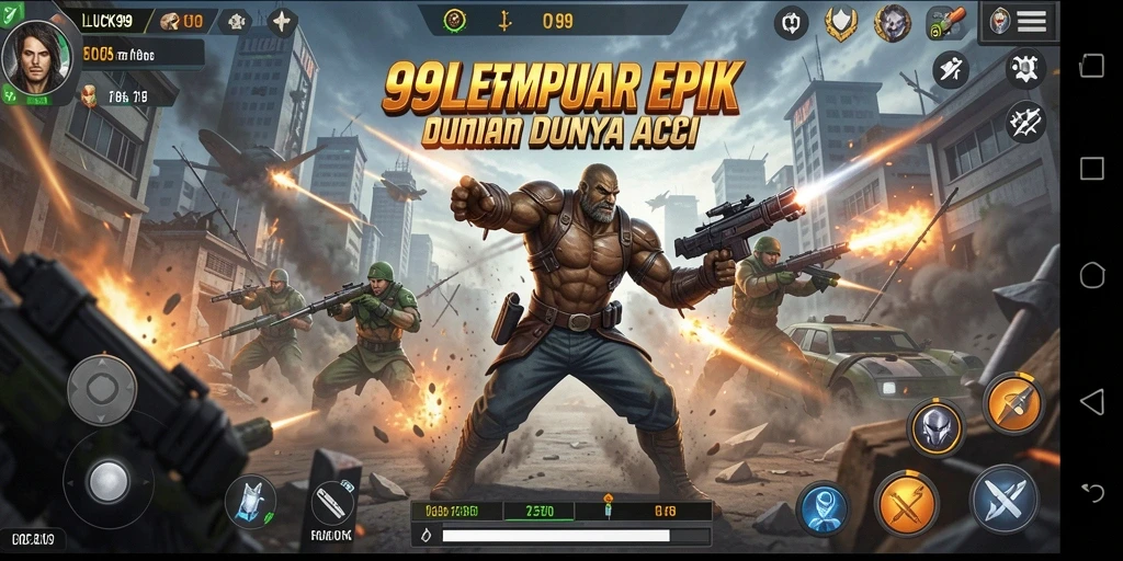 Gambar gameplay 99LUCK99 menampilkan aksi mendebarkan di medan perang.