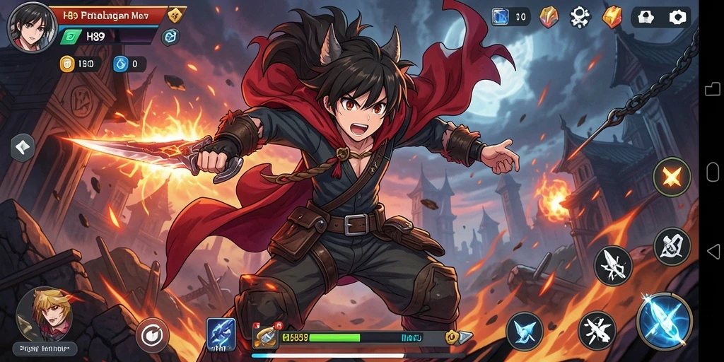 Screenshot gameplay H89 yang menampilkan pertarungan seru dan karakter anime.