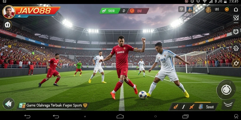 Screenshot utama gameplay JAVO88 menampilkan aksi seru dalam pertandingan olahraga.