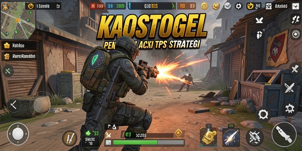 Screenshot gameplay KAOSTOGEL dengan aksi tembak-menembak seru.