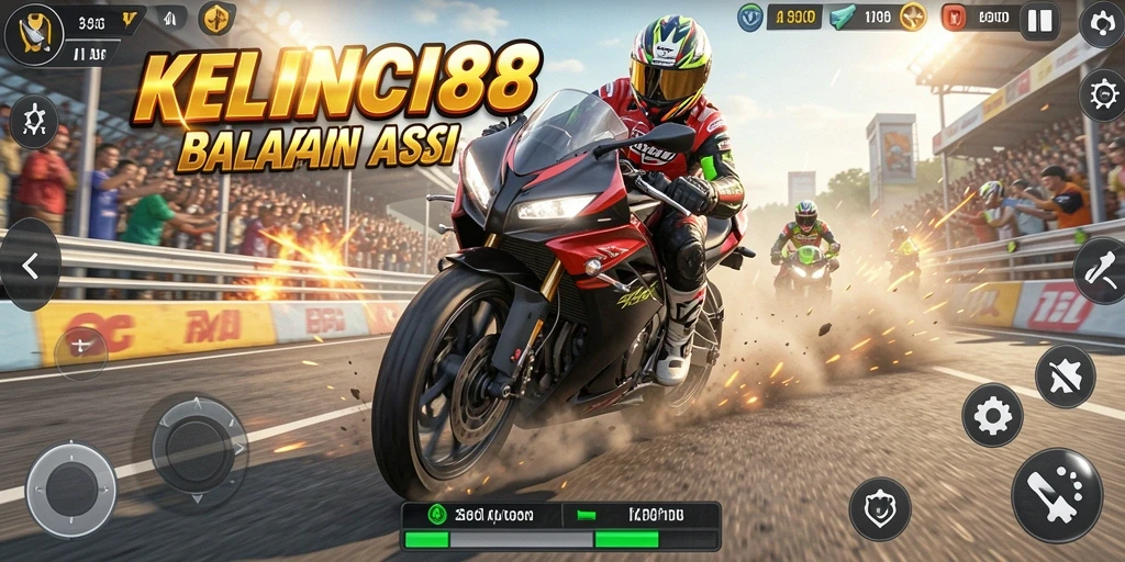 Tampilan gameplay KELINCI88 dengan aksi balapan motor yang memukau.