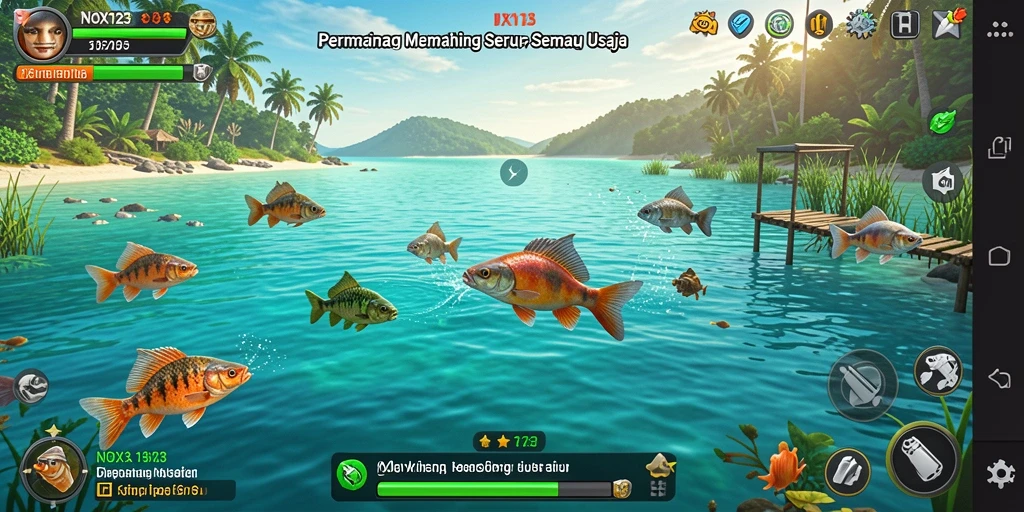 Screenshot gameplay NOX123 menampilkan pengalaman memancing yang seru dan menantang.