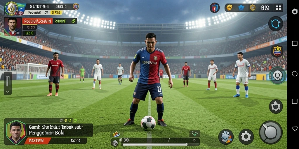 Screenshot gameplay mendebarkan dari PASTIWIN, tunjukkan aksi sepak bola.