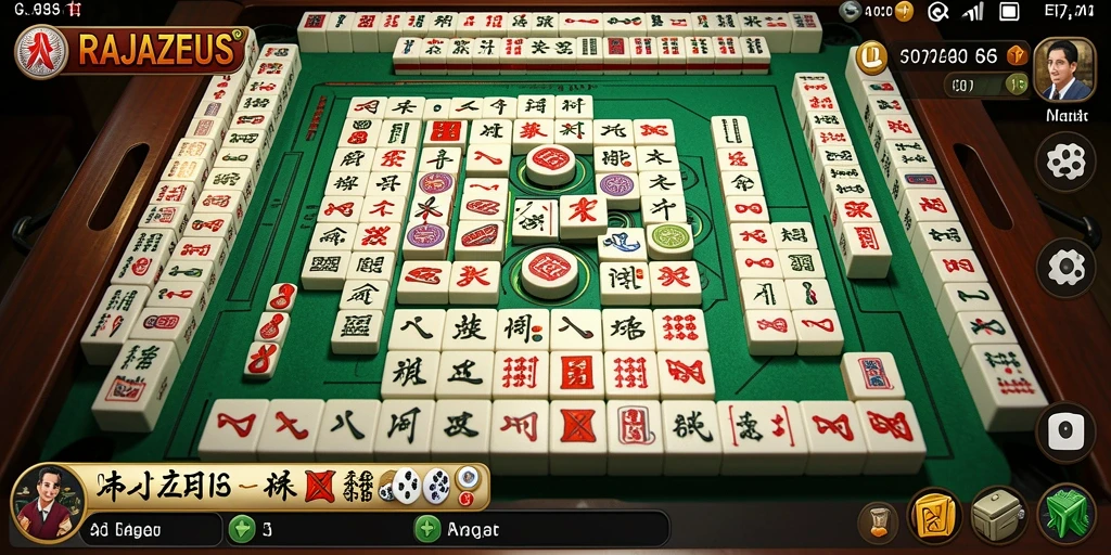 Tampilkan gameplay menantang dalam RAJAZEUS saat mencocokkan ubin Mahjong.