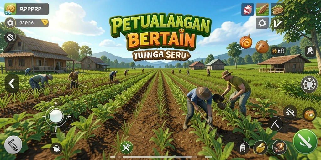 Tampilan gameplay RPRPRP dengan aktivitas bertani yang seru.